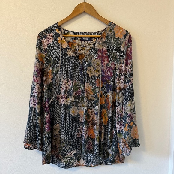 Johnny Was Workshop Lace Up Bell Sleeve Floral Tunic | Size Small - Picture 1 of 9